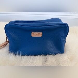 Moscardini Firenze Italian Blue Pebbled Leather Travel Toiletry Case Zip Close